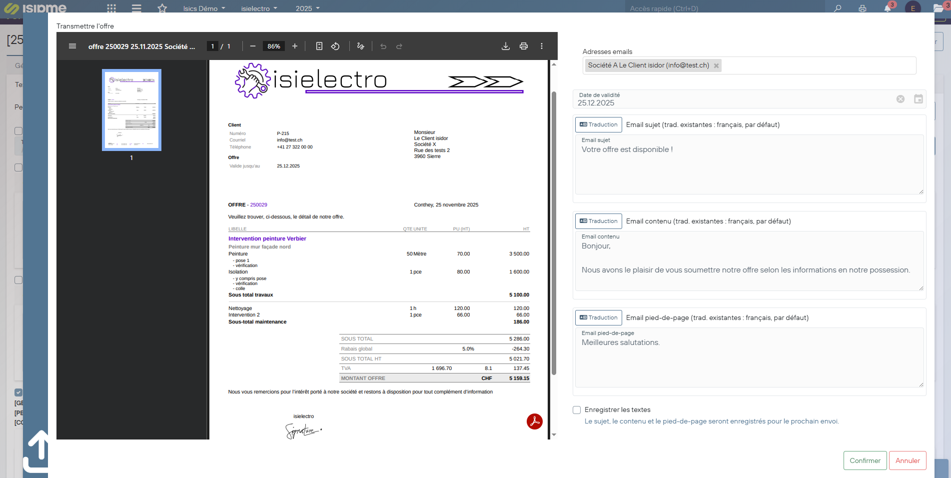 Envoie d'une offre isiapps
